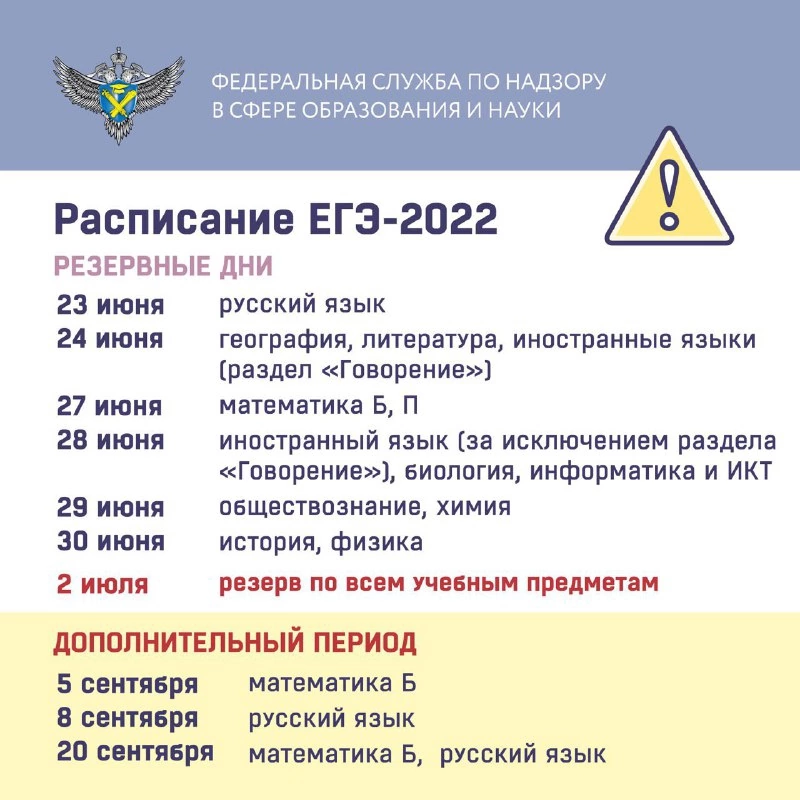 РАСПИСАНИЕ ЕГЭ-2022.